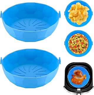 2 Pcs Air Fryer Silicone Pots, Silicone Air Fryer Liners, Reusable Air Fryer Silicone Liners, Round Air Fryer Replacement Mats Basket Accessories Liners for Air Fryer, Oven, Microwave - 8.3 inch