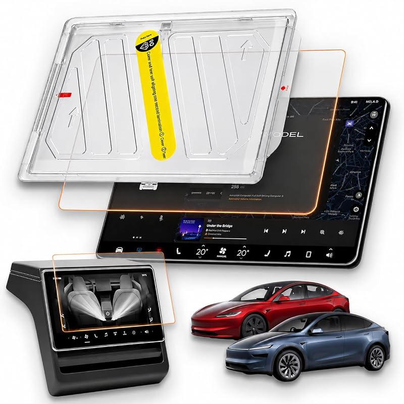 Kit de Películas Protetoras de Vidro Temperado AIRVOLT para Tesla Model Y Juniper 2025/26, Tela Frontal de 16" e Tela Traseira de 8", 2 peças