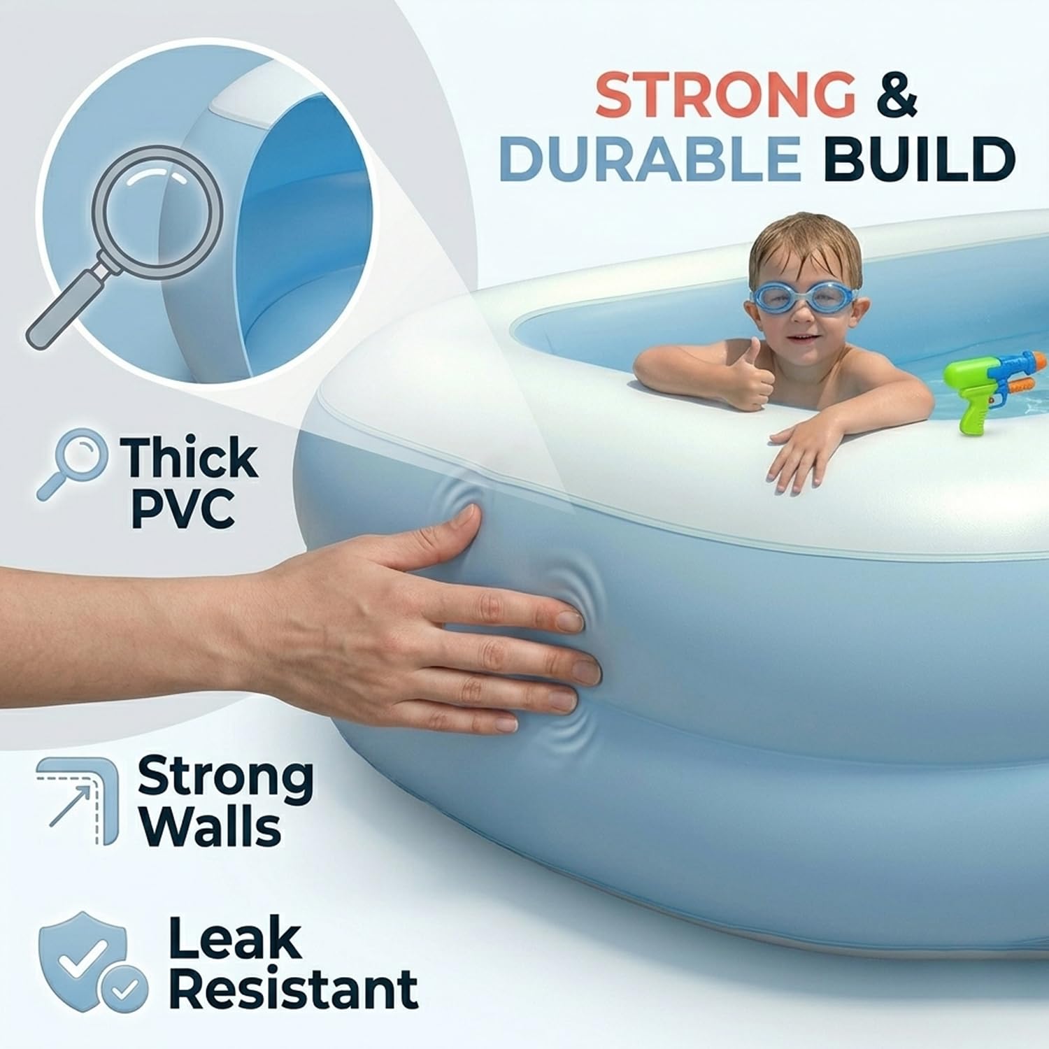 EYUVAA LABEL Rectangular Inflatable Pool for Kids | Full-Sized Swimming Bathtub, Outdoor Backyard Water Play, Summer Fun, Durable Child-Safe PVC, Quick Inflate & Deflate Pool (5.5 Feet) 2