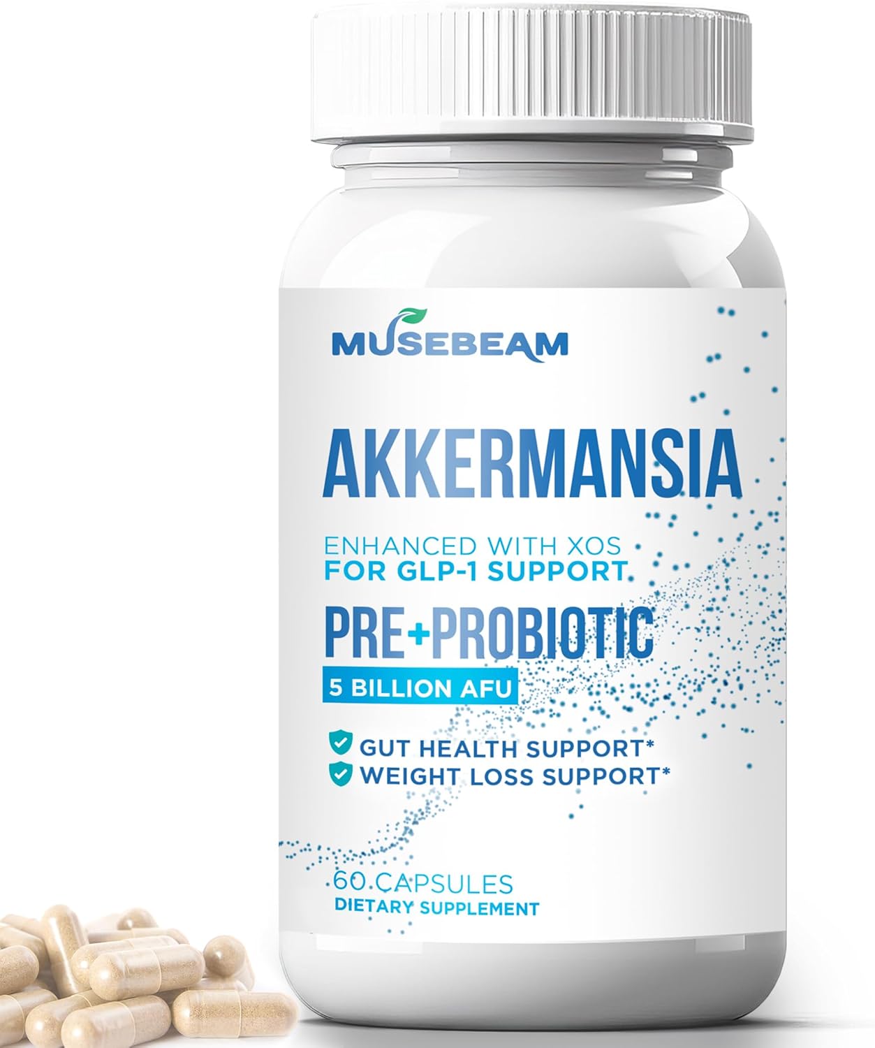 musebeam GLP-1 Support Prebiotic Probiotic Weight Loss Supplement - 5 Billion AFU Akkermansia Muciniphila with XOS - Activate Boost Natural GLP1 Support Metabolic & Gut Health for Men Women