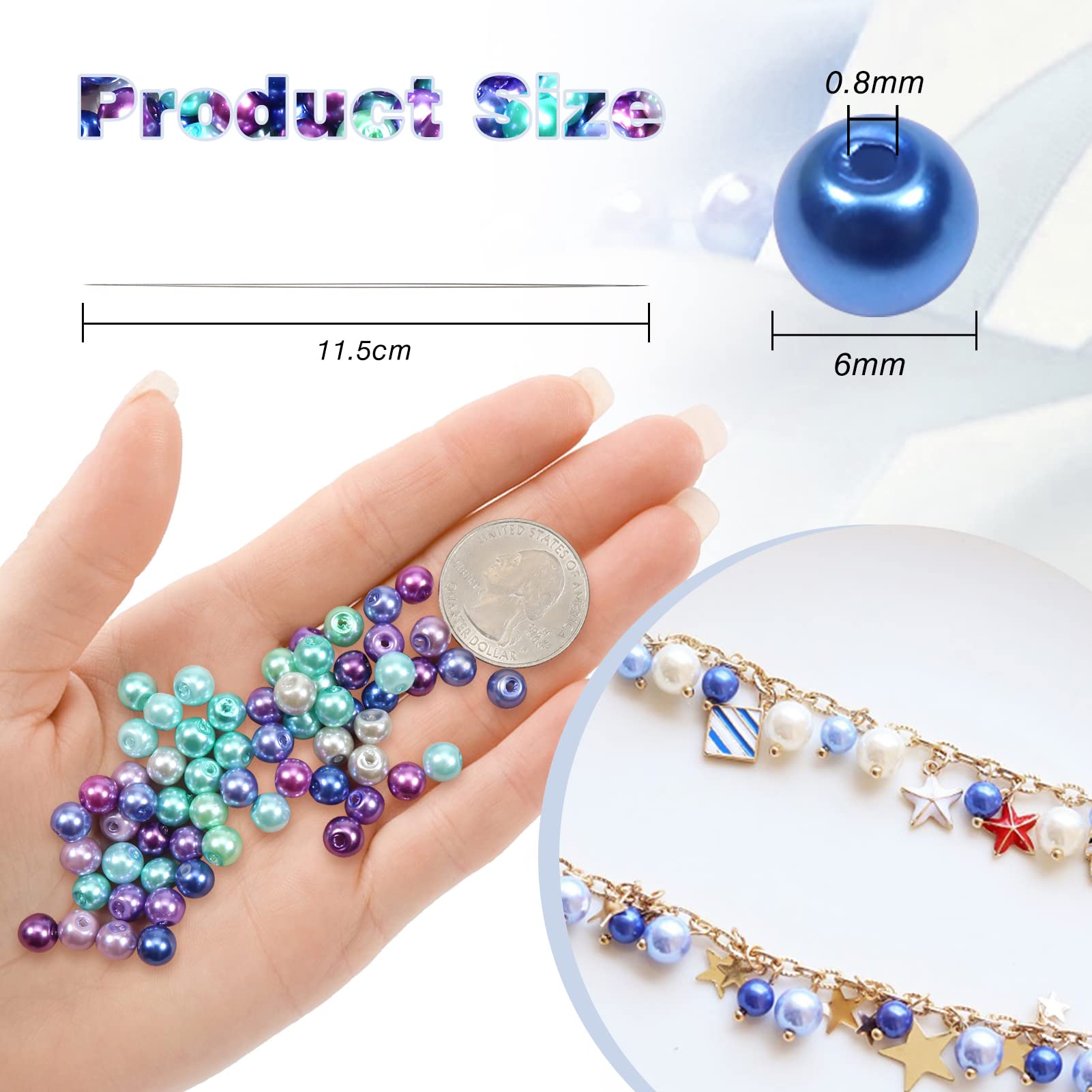 TOAOB 500 Piezas 8 Mm Cuentas De Vidrio De Perlas De Imitación Redondas Color Mezclado Abalorios De Cristal Para Pulseras Collares Bisutería Y Fabricación De Joyas Abalorios Accesorios