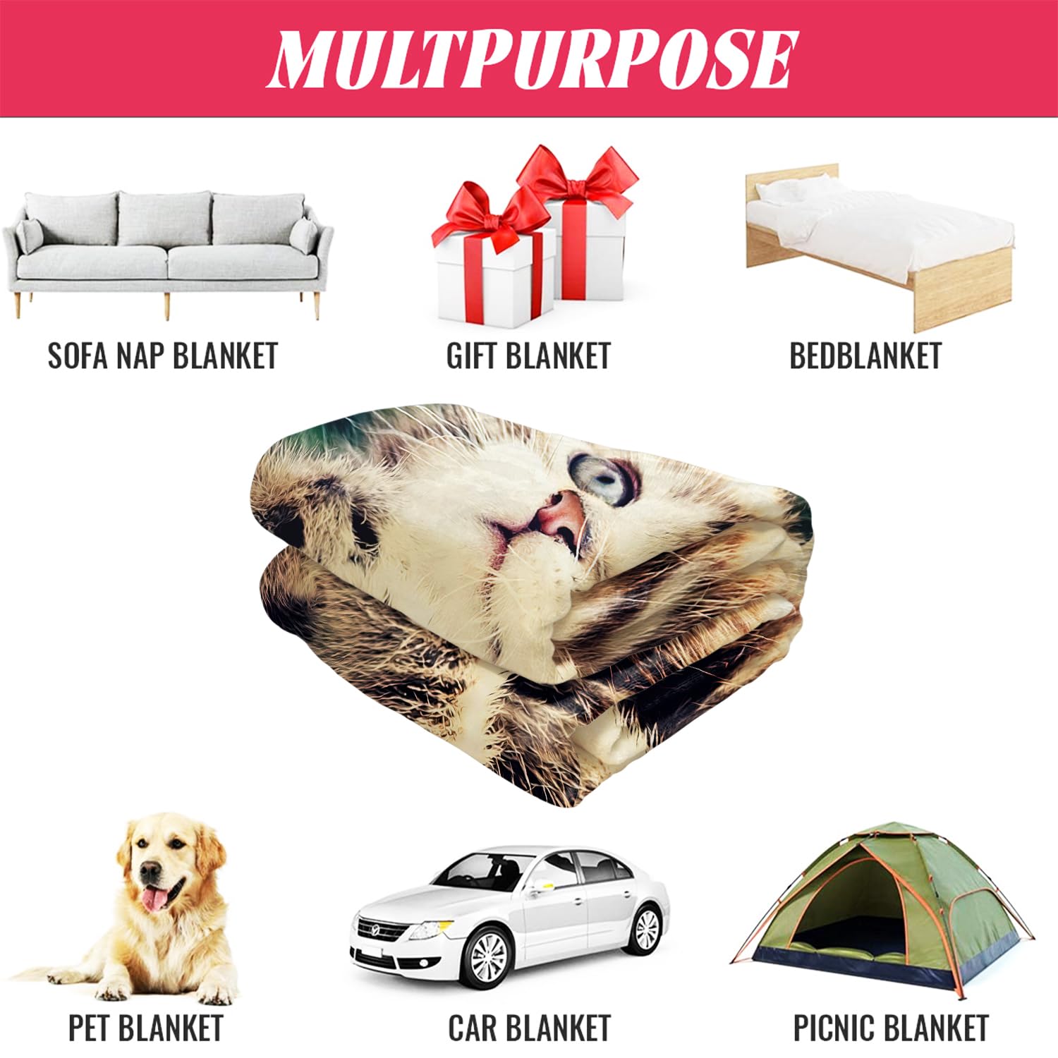 YISUMEI - 150 x 200 cm Decke - Liebenswerte Katze Fleecedecke,Kaschmir-Gefühl Kuscheldecke Geeignet für Bett oder Sofa