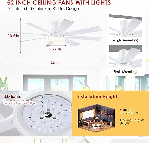 Miniatura 68 de Ventiladores de techo con luces, ventilador de techo interior de perfil bajo de 46 pulgadas con luz y control remoto/aplicación, montaje empotrado