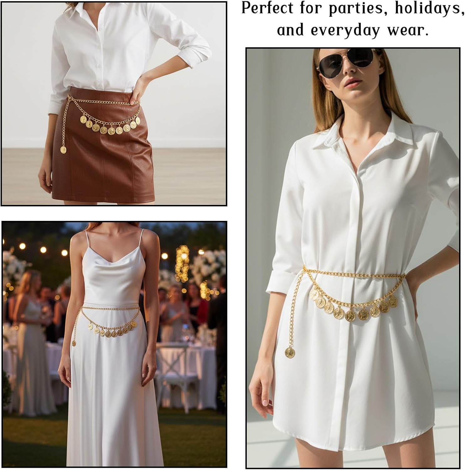 Adjustable Gold Waist Chain for Women Girl Metal Gold Chain Belts Waist Belt with Pattern Charm Belly Jewelry for Women Dress Jeans - Image 7