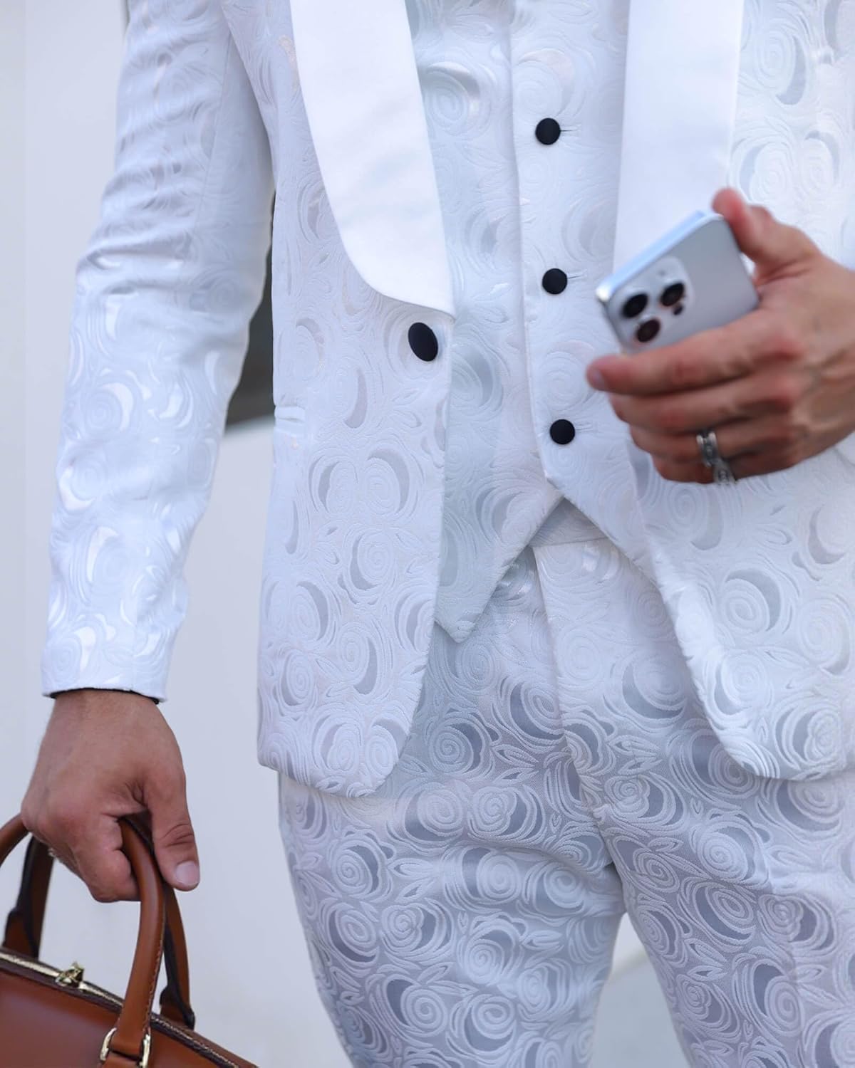 Wemaliyzd Men's 3 Pieces Wedding Suit Slim Fit Jacquard Blazer Vest Pants - Image 6