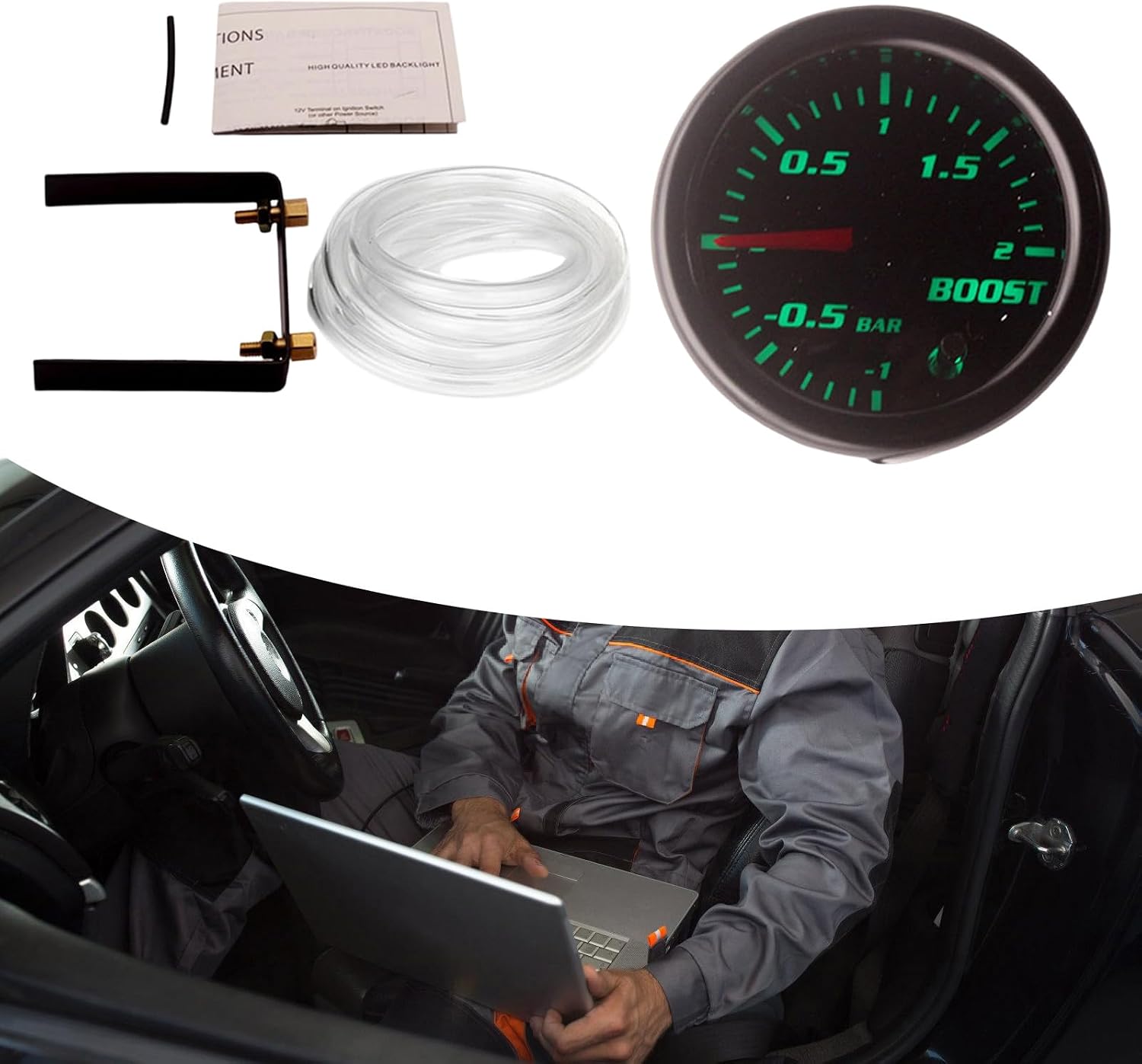 Vehicle Vacuum Gauge 52mm Mechanical Pressure Meter with Red