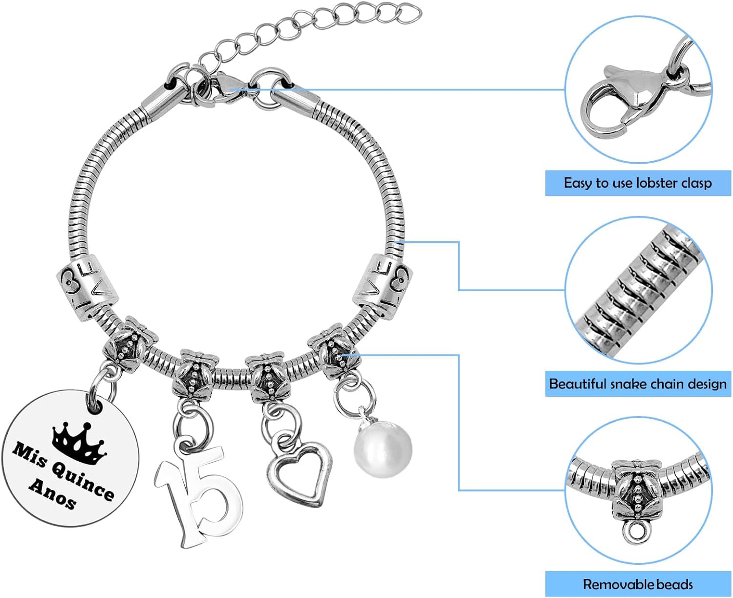 Mwphuy Quinceanera Gift 15th Birthday Gifts for Women Bracelet Sweet Fifteen Quinceanera Bangle Quince Jewelry Happy 15th Birthday Present for Her Friend Sister 13 16 18 21 Years Old Girl Present - Image 5