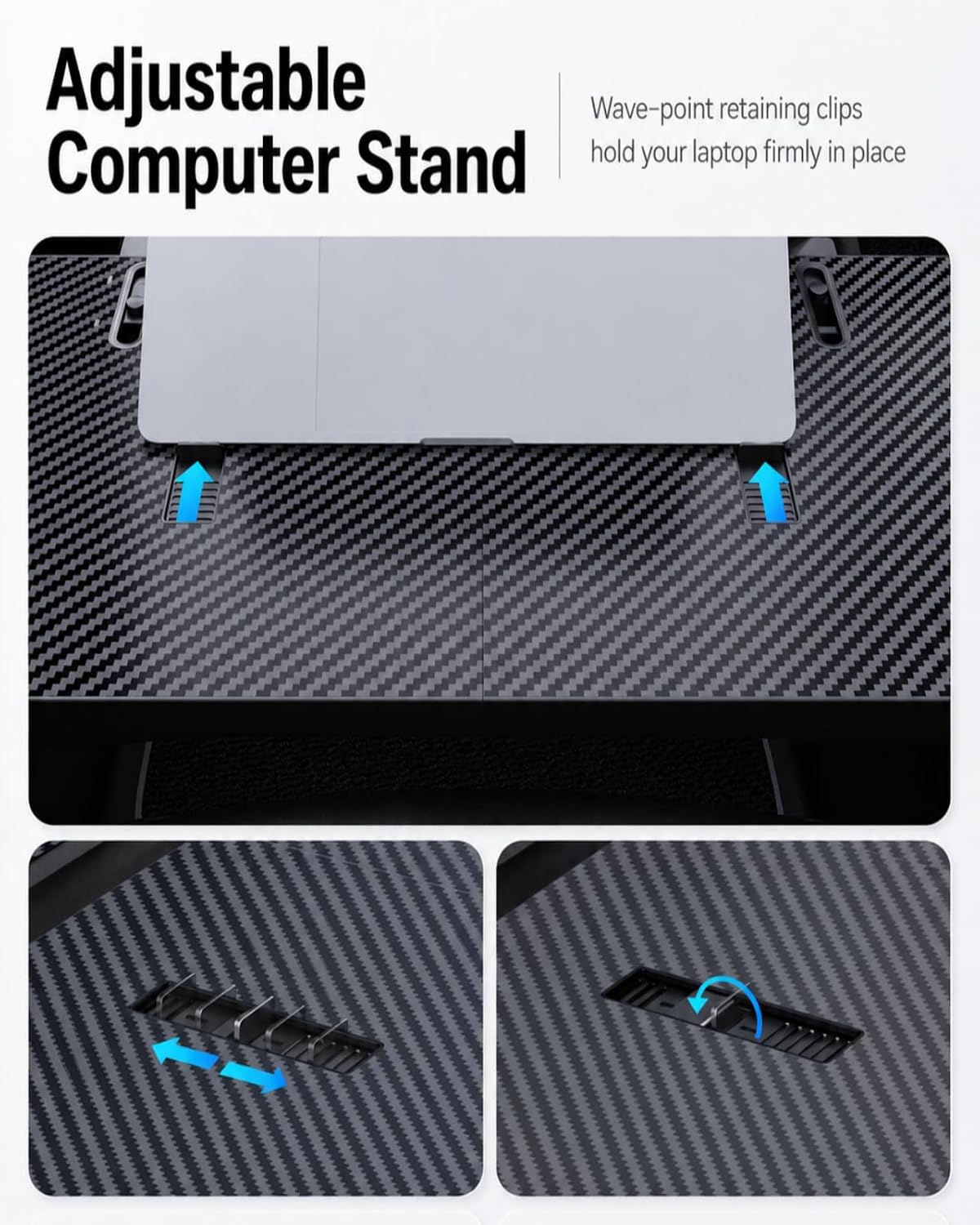 2-in-1 Car Steering Wheel Desk Tray & Seat Gap Filler Organizer, Foldable Car Laptop Table with Adjustable Hooks, Fits Most Steering Wheels, Carbon Fiber Look