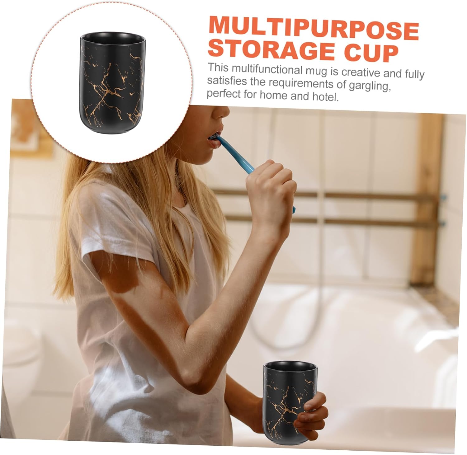 SHOWERORO Marble Pattern Mouthwash Cup Versatile Ceramic Gargle Tumbler for Daily Oral Care Travel-Friendly Toothbrush Holder for Use