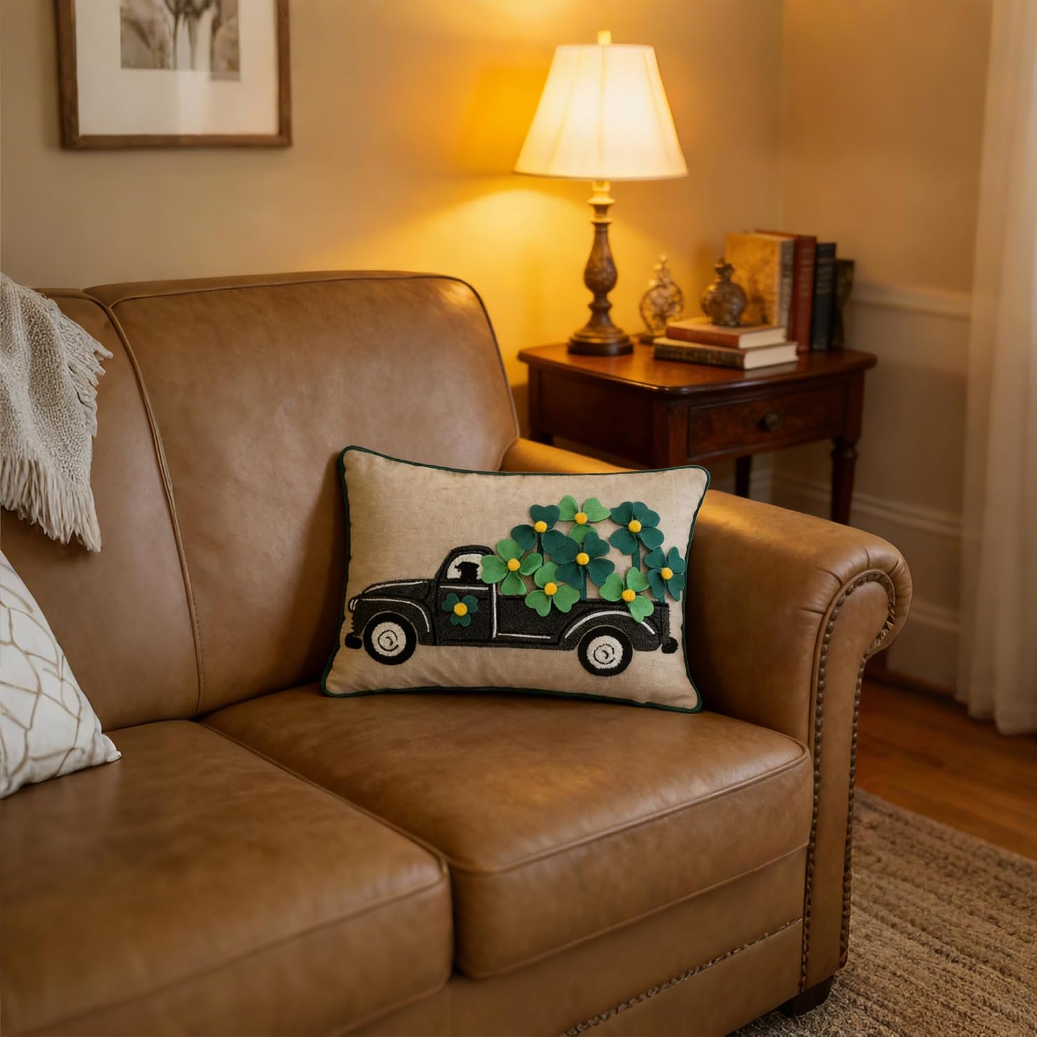 KINGROSE St Patricks Day Lucky Clover Throw Pillow Cover Shamrock Green Pillow Case Holiday Decor Cushion Cover for Sofa Couch Living Room Bed 14 X 20 Inches