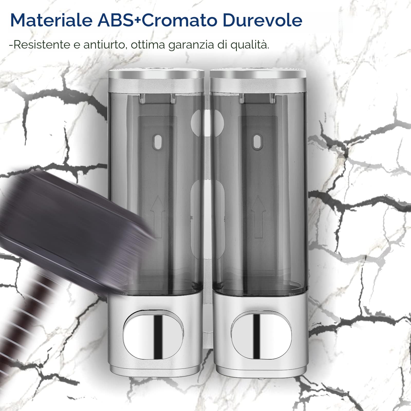 modunful Dispenser Shampoo e Bagnoschiuma 3 Camere | ABS Lucido | Erogatore a Pressione Controllata | Senza Trapano | Resistente per Casa e Appartamento