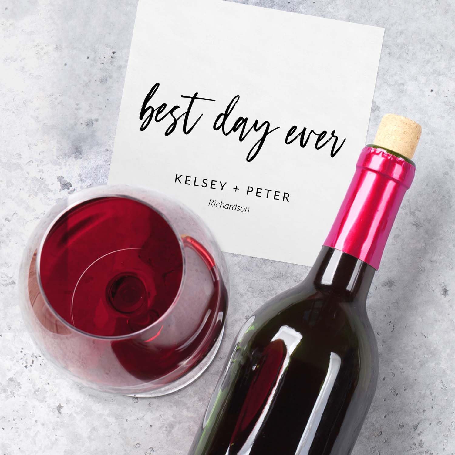 Personalized Classic Best Day Ever Cocktail Napkins / 100 Personalized Modern Wedding Beverage Napkins / 4 3/4" x 4 3/4" Anniversary Party 3 Ply Black And White Bar Napkin/Made In The USA