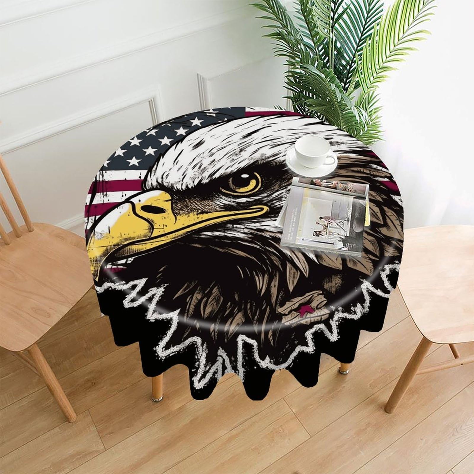 VstaDank US Army Cool American Flag Eagle Tablecloth Easy to Clean Polyester Round Table Cover Washable Round Table Cloth Wrinkle-Free Circle Decoration Tablecloth for Kitchen Dining Room 60"