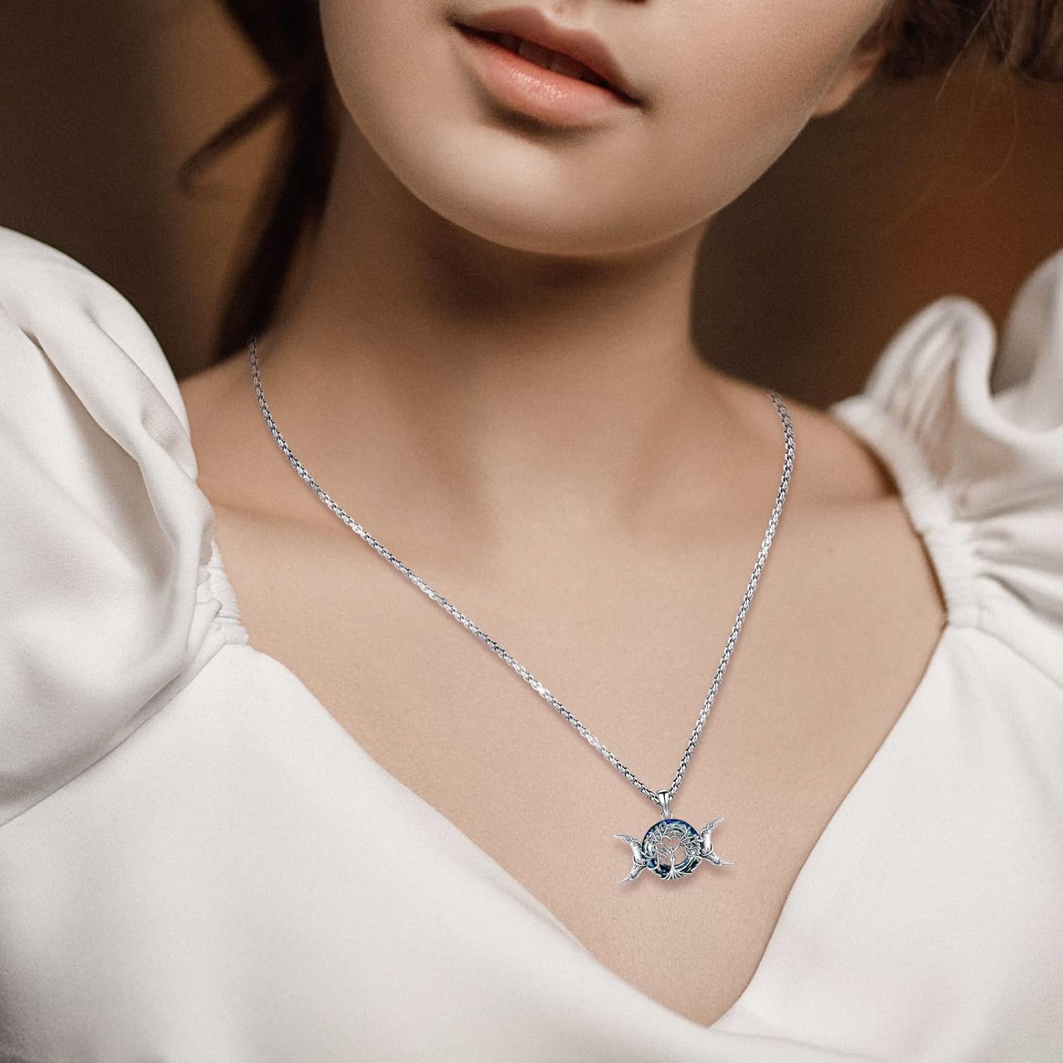 Eusense Tetragrammaton Nudo De Bruja Plata 925 Original Lilith Necklace Triple Moon Goddess Necklace Witches Knot Necklace Moon Phase Necklace 925 Sterling Silver Pendant Witchy Jewelry for Women Men - Image 7