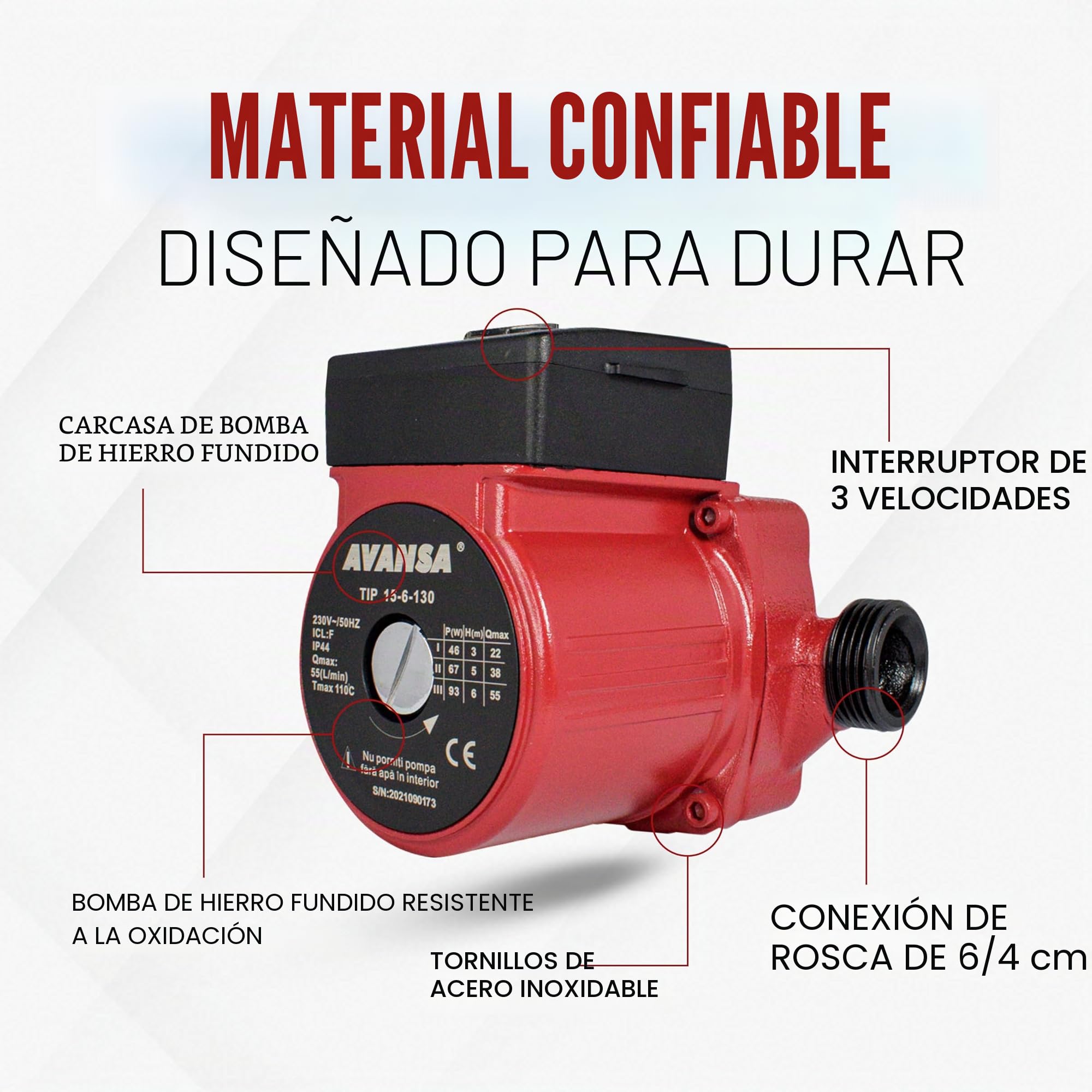 Bomba de circulación de agua caliente Avansa 15/6/130