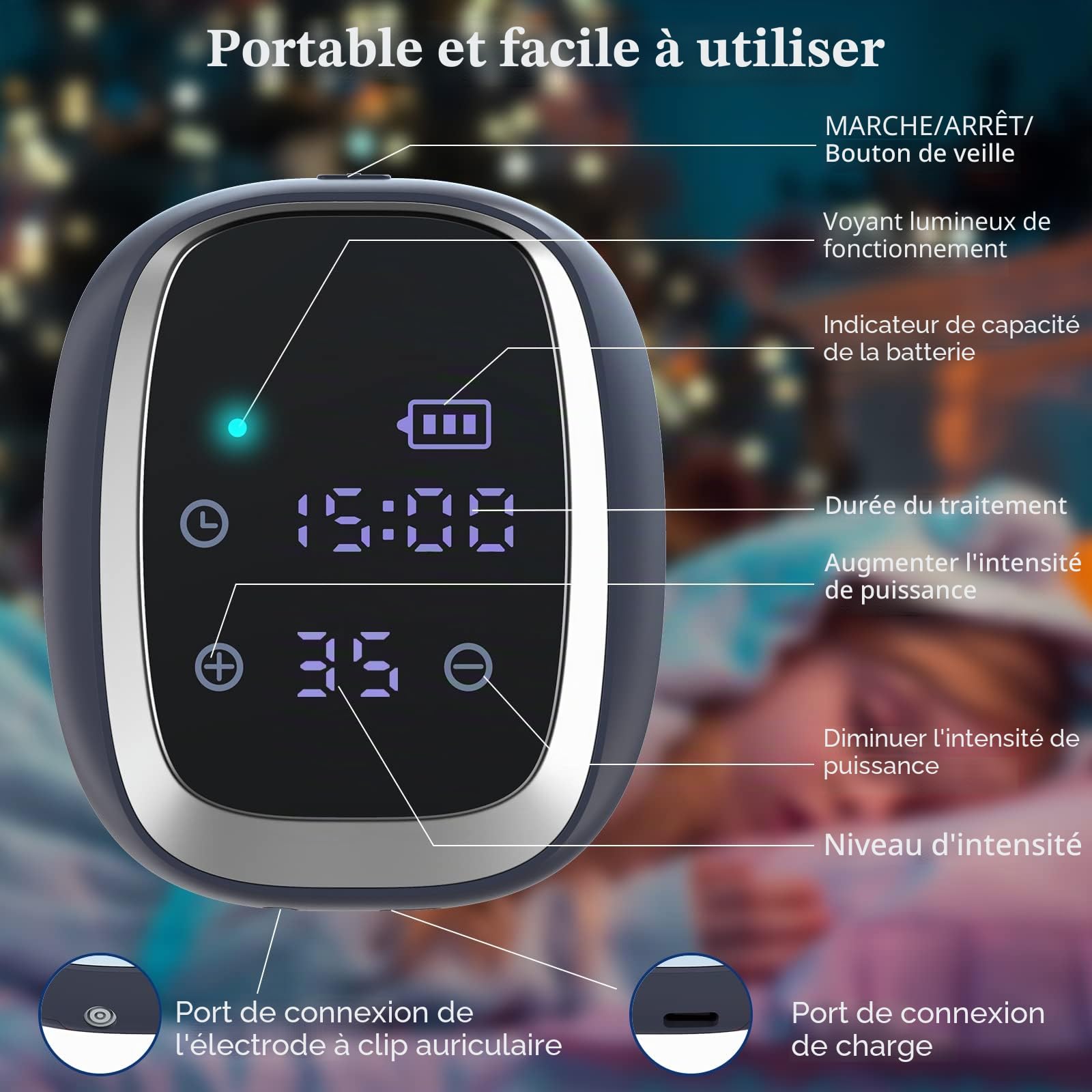 KTS Appareil d'aide au sommeil CES 2.0 Stimulation par électrothérapie crânienne rechargeable