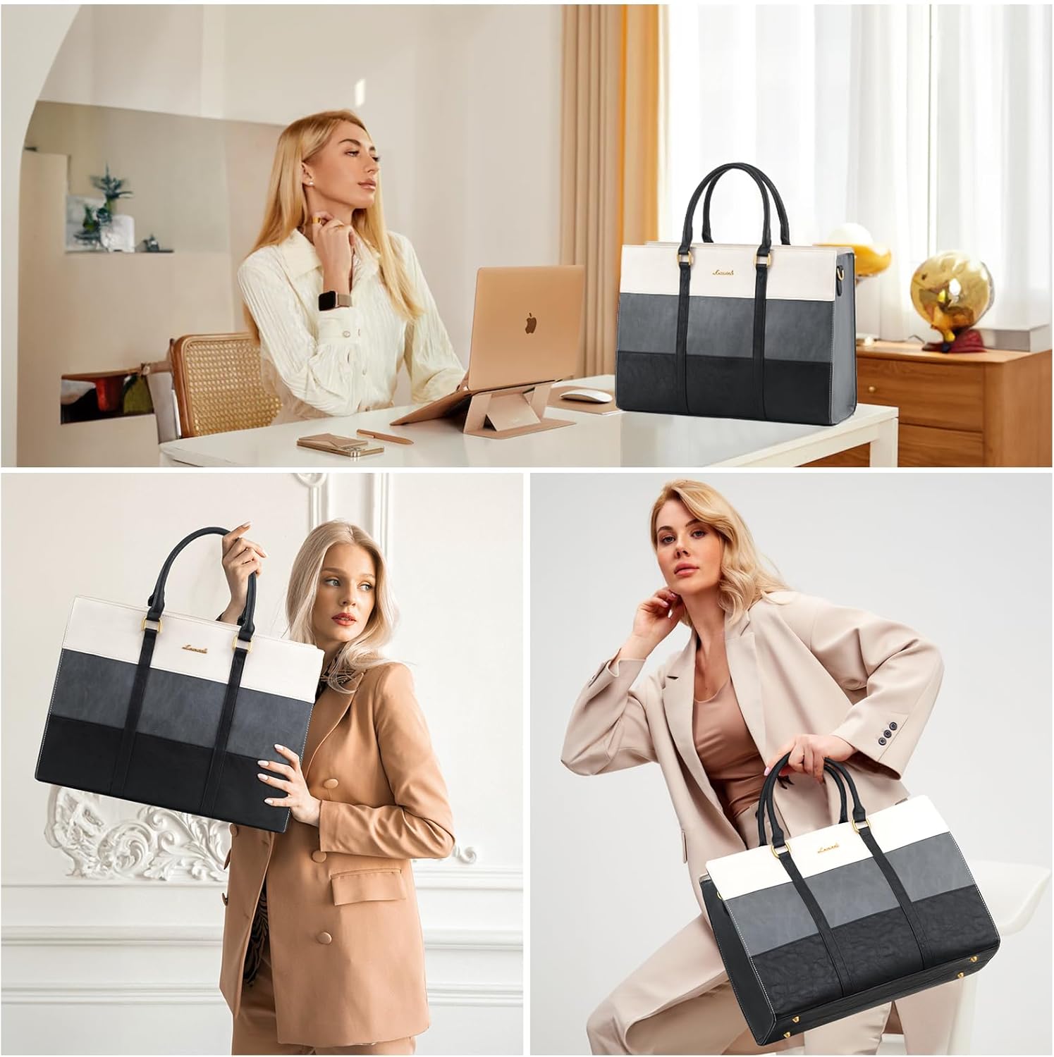 LOVEVOOK Laptop Bag for Women 17.3 Inch Laptop Tote Bag Vintage Leather Work Bags for Women Professional Computer bag - Image 2