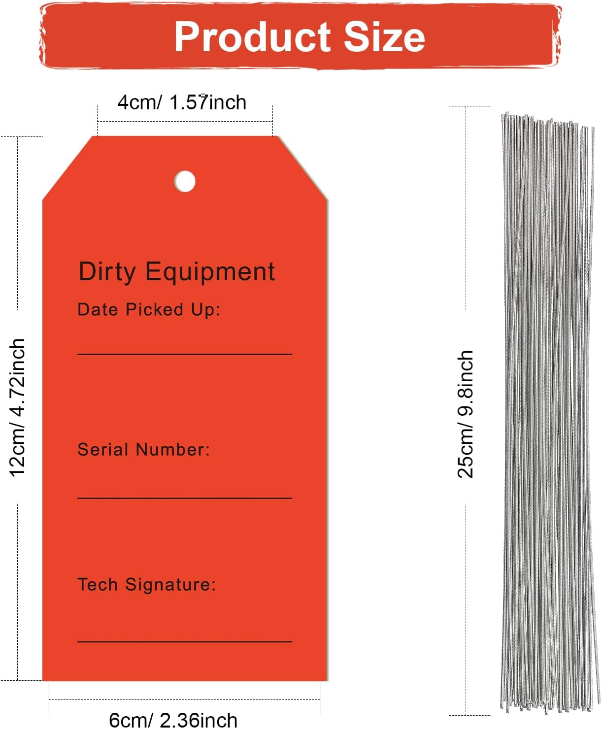 Dirty Equipment Tags with Wire - 500 Pack Red Dirty Equipment Clean Tags (2 5/16 x 4 3/4 Inch), for Hospitals, Nursing Homes, Labs & Medical Facilities
