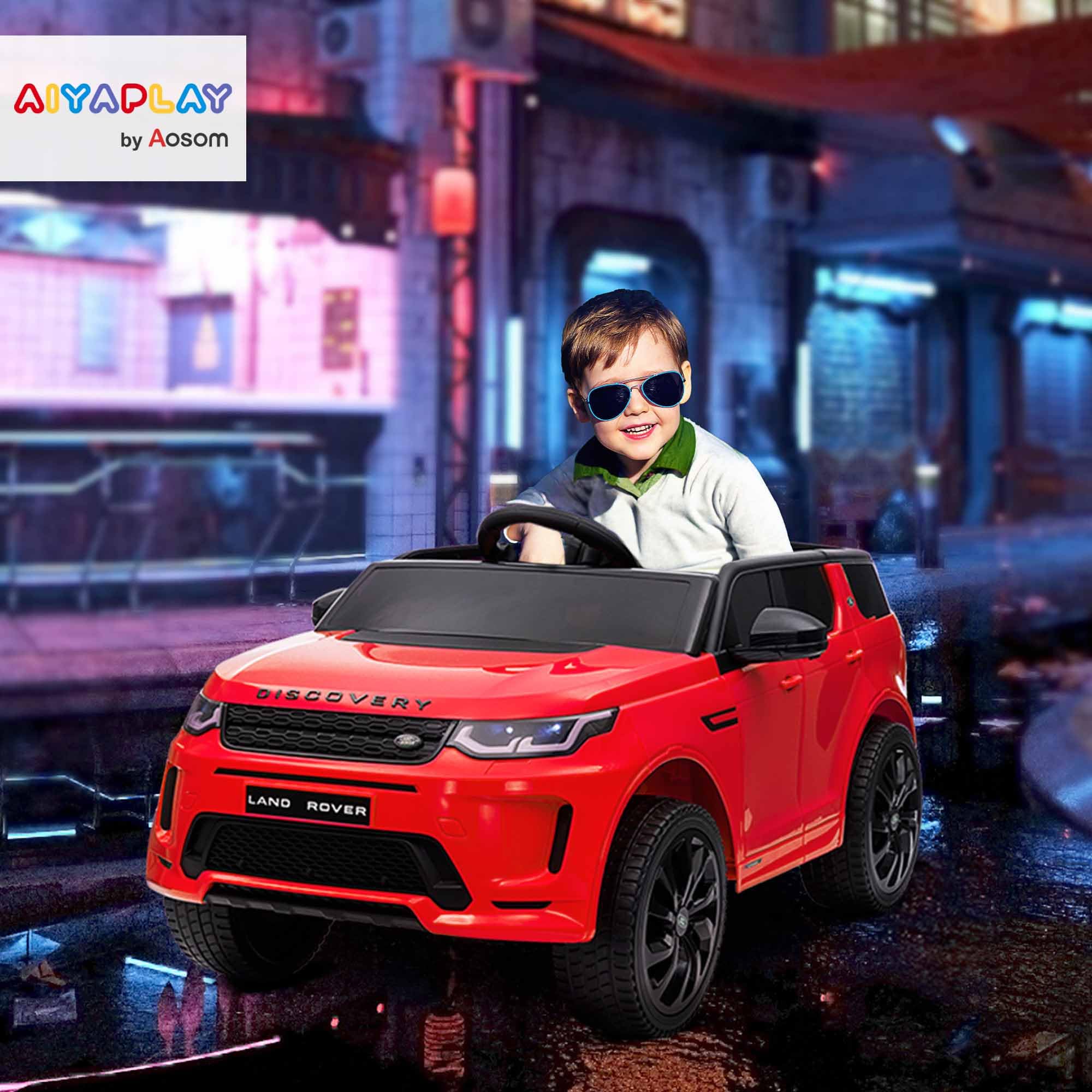 AIYAPLAY Land Rover Discovery Sport samochodzik 12V, 3-6 lat, czerwony | Elektryczny samochodzik, pilot 2,4G, muzyka, klakson, diody LED, USB/MP3, 3-5 km/h