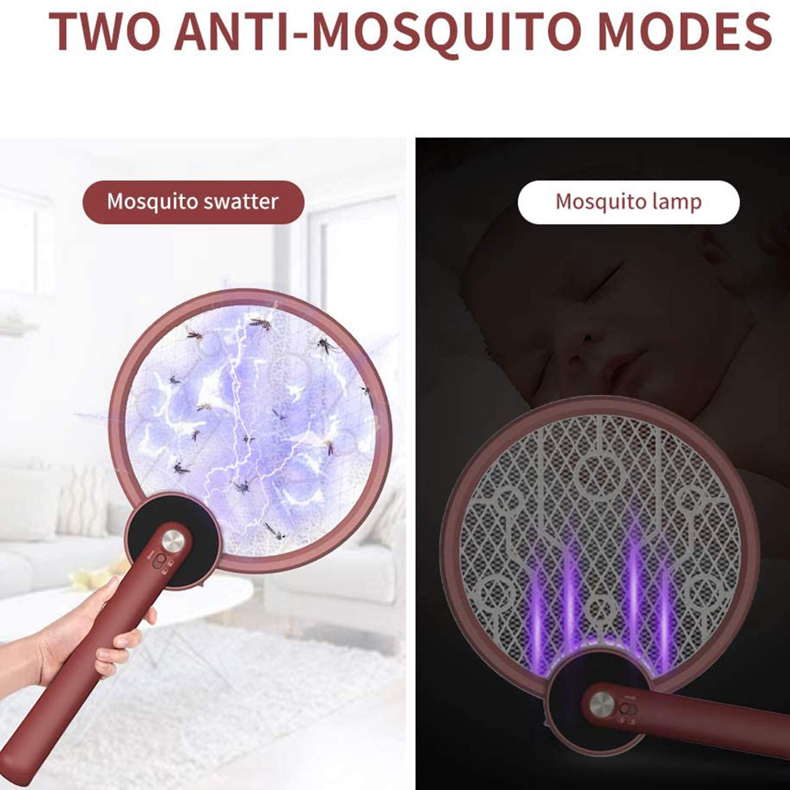 Racchetta Elettronica Fly Swatter, Racchetta Pieghevole e Lampada Anti-Zanzara con Luce UV, Illuminazione a LED, USB Ricaricabile, 3 Strati di Rete di Sicurezza, Perfetta per Interni ed Esterni