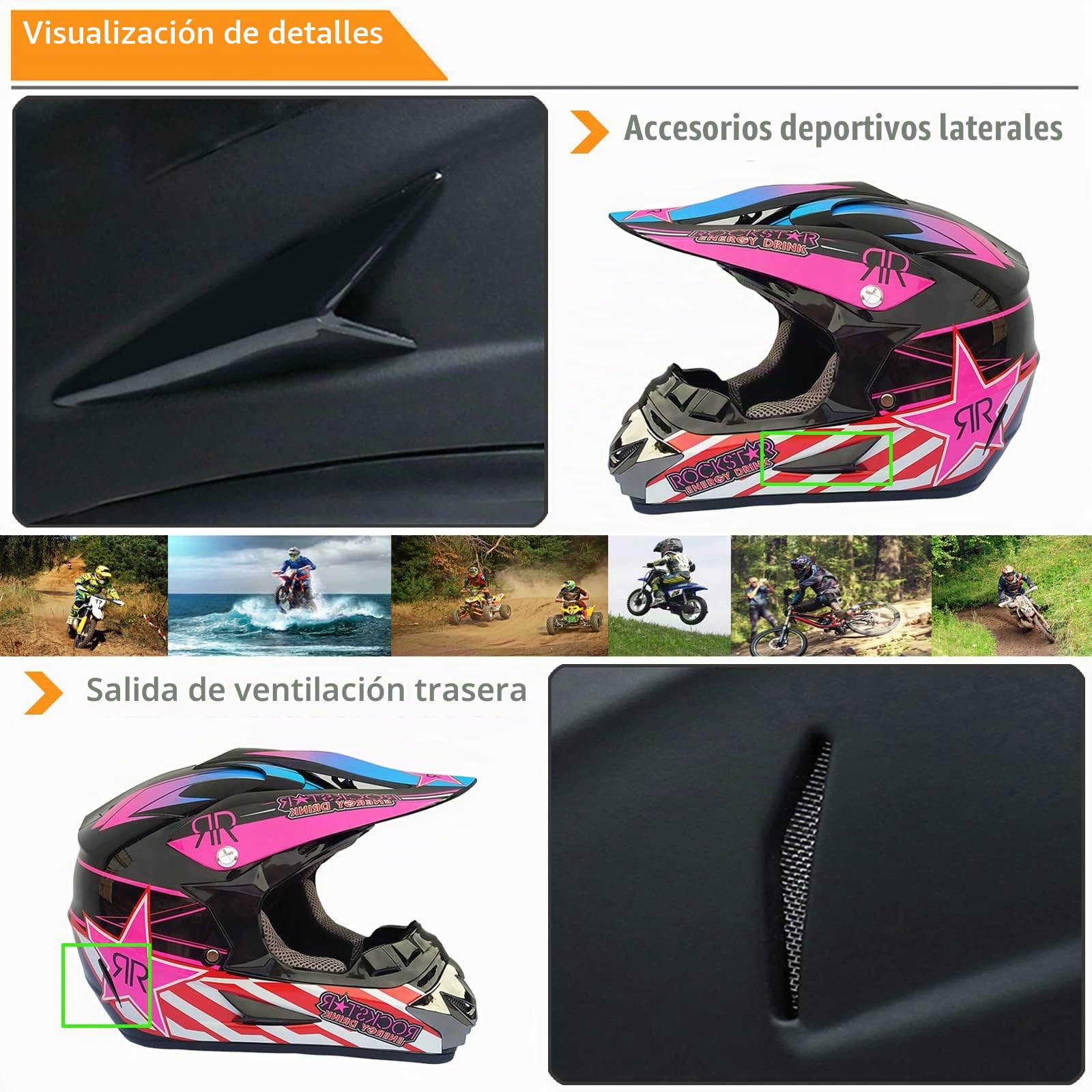 Casco de Motocross para Niños, Casco de Descenso, Casco Integral Adulto Con Gafas Máscara Guantes Red de Casco, Homologado ECE/DOT Casco de Moto Cross para BMX MTB Quad Bike Enduro ATV