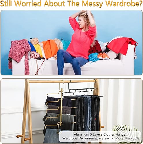 Miniatura 2 de Perchas de aluminio para pantalones que ahorran espacio, 5 capas multifuncionales, sin olor, libre de óxido, organizador de armario resistente para