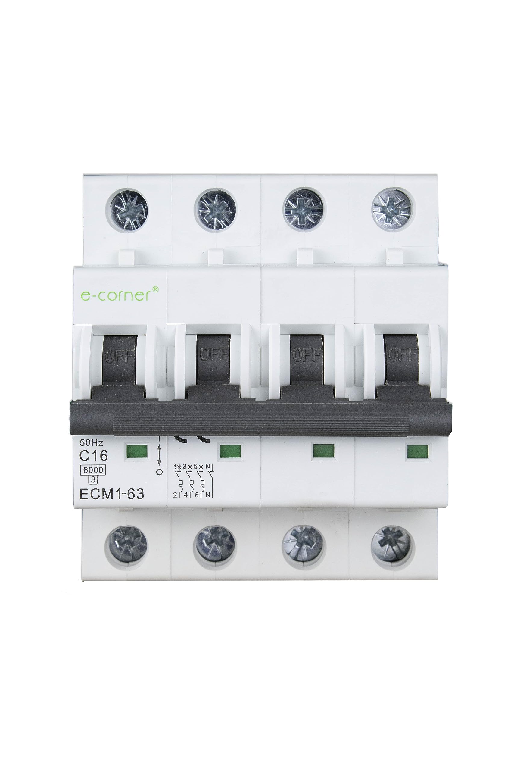 E-Corner | Interruptor Magnetotérmico Curva C | 3P 16A 6kA | 415V AC 50HZ | Paquete de 3 unidades.
