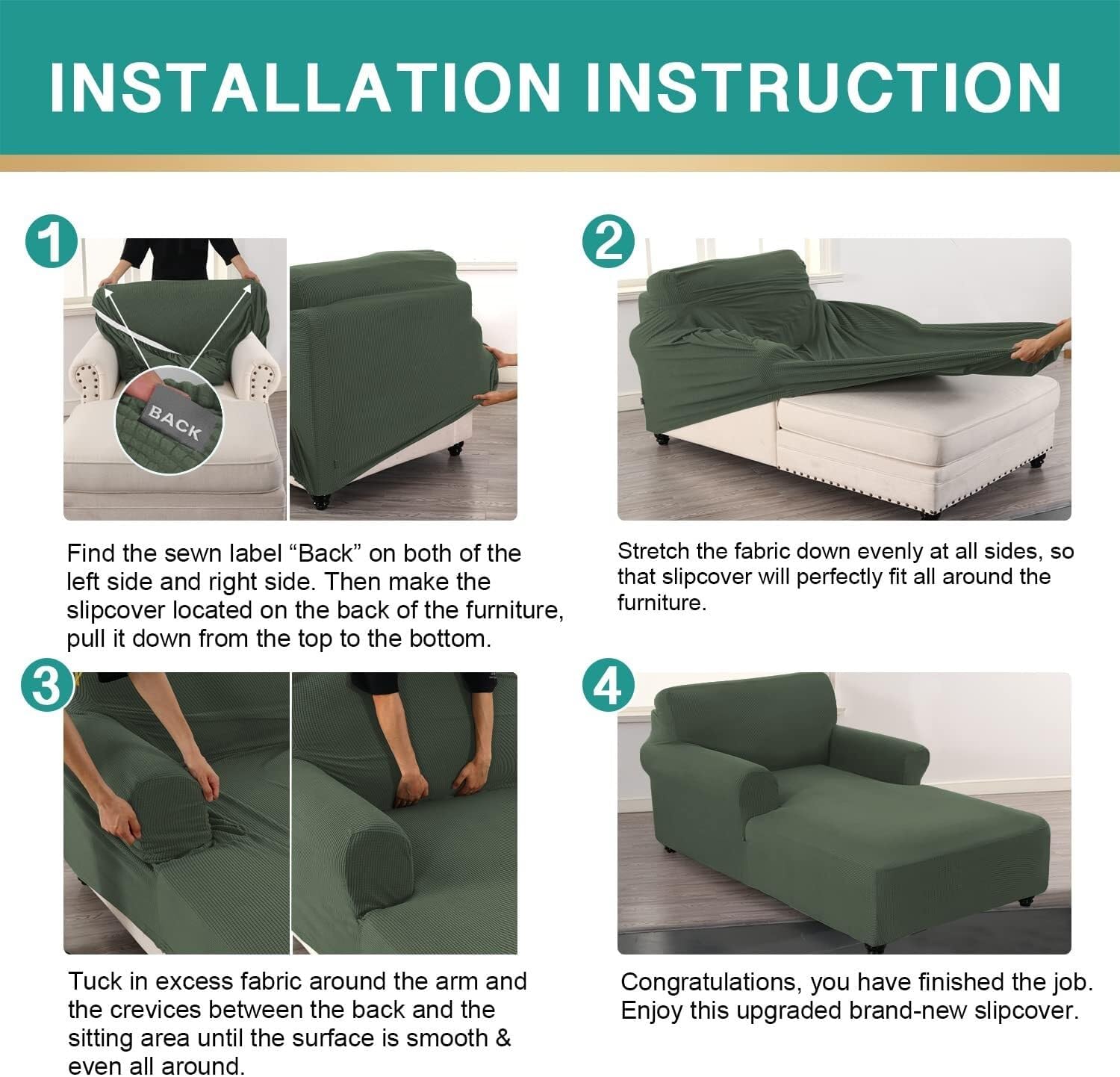 Konsilsa Stretch Chaise Lounge Slipcover with Double Armrest, Jacquard Sofa Protector for Sleeper Couch (Color : Patina, Size : Medium)