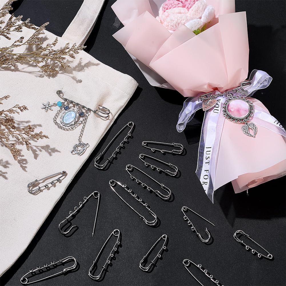 PH PandaHall 40pcs Safety Pins with Loops Heavy Duty Safety Pins for Charms, Metal Brooch Pin with 140pcs Jump Rings for DIY Crafts Jewelry Making Clothes Blankets Skirts Hats