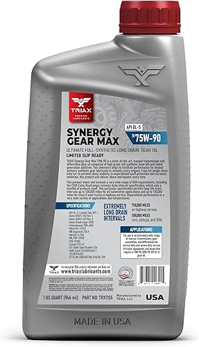 Vista 21 de TRIAX Synergy Gear Max 75W-90 GL-5 Limited Slip, Drenaje Ultra Largo 500k Millas, Transmisión Manual, Lubricante para Engranajes/Diferencial