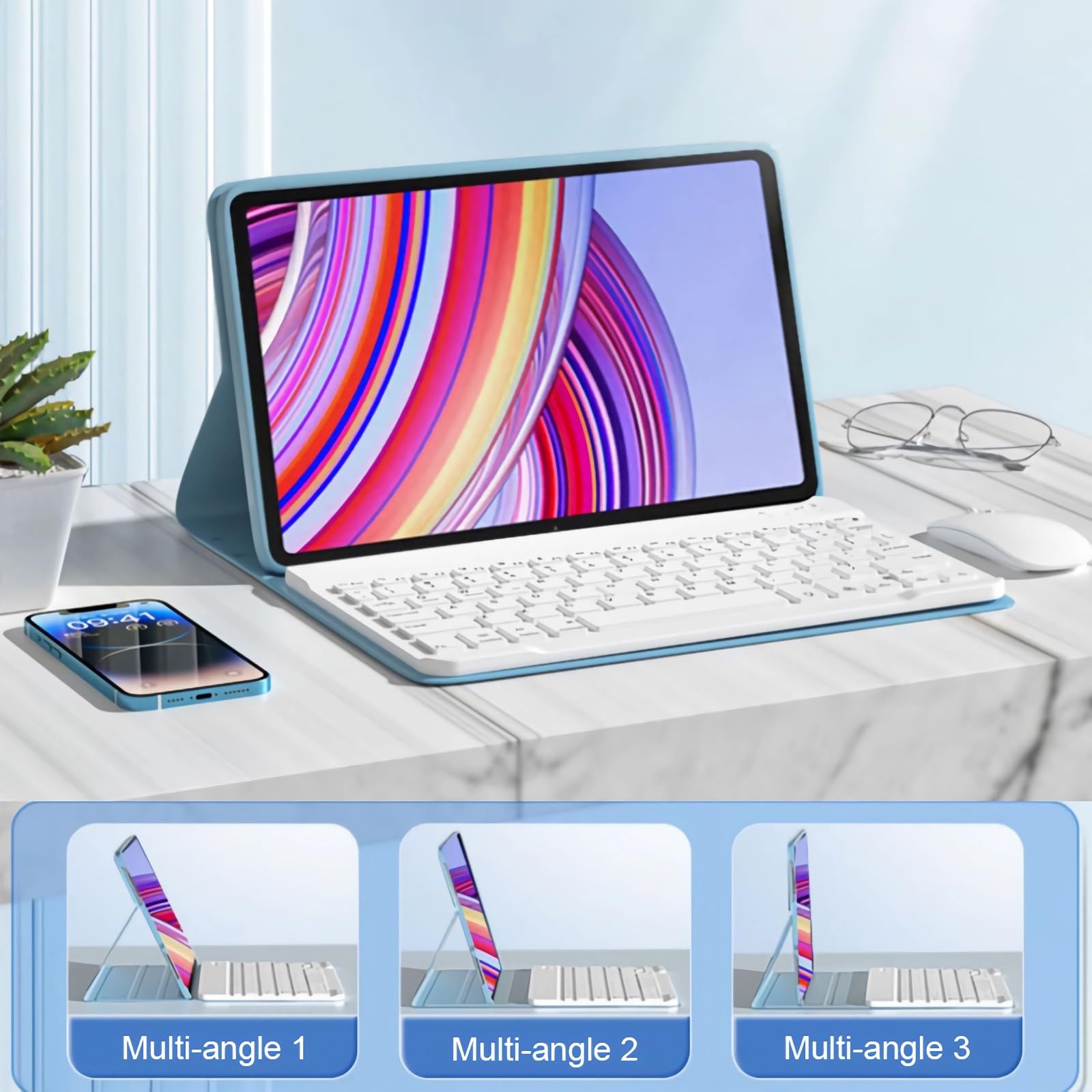 Etui z klawiaturą do Redmi Pad SE 11" 2023, Magnetyczna Odłączana Podświetlenia Klawiatura Bezprzewodowa z Myszą Bluetooth,Pink