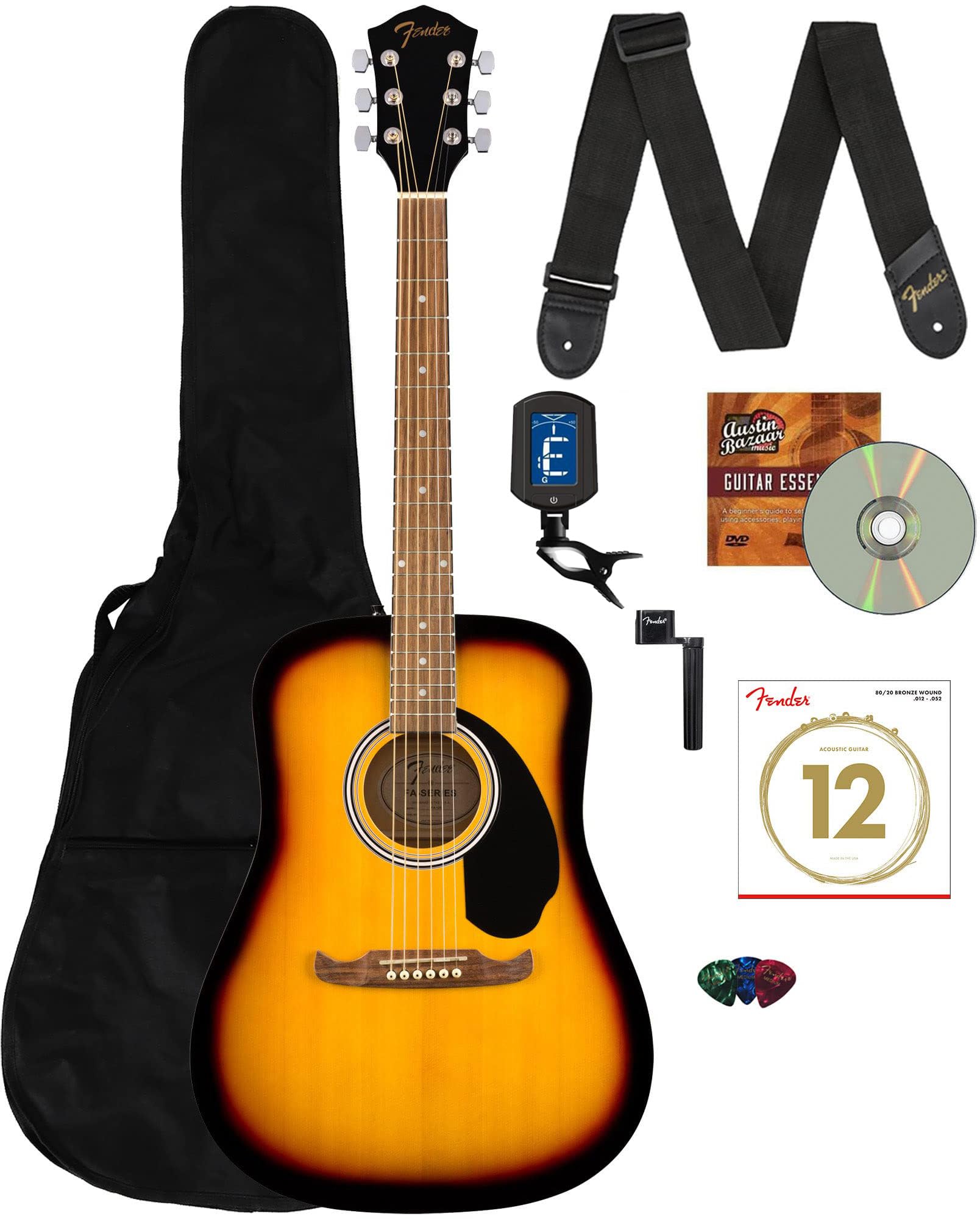 Amazon.com: Fender FA-125 Dreadnought Guitar - Sunburst Bundle