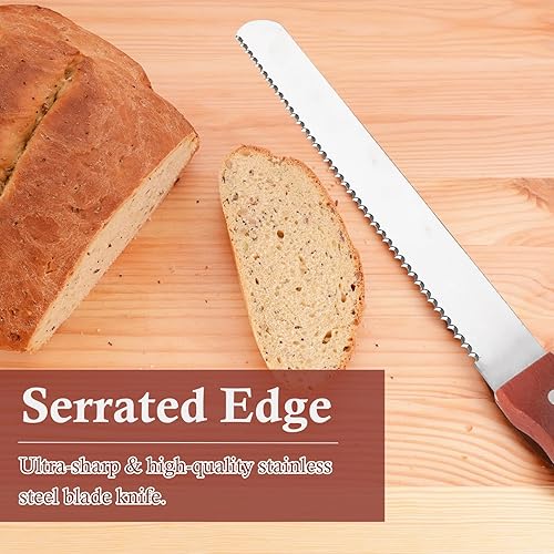 Miniatura 6 de Bread Knife, Chef Serrated Bread Knife For Home Kitchens 10 Inch, Stainless steel Bread Knife, wooden knife handle