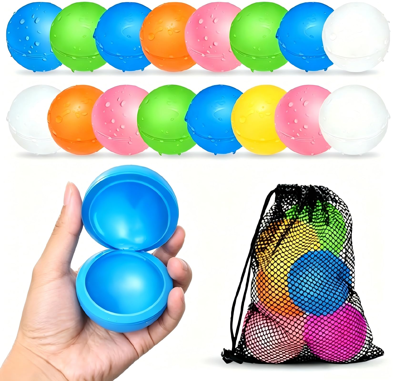 16Pack Reusable Water Balloons,Refillable Water Balloons For Kids Easy Fill,Summer Water Toys For Kids,Adults,Outdoor,Pool,Swimming,Party Game Toys (16 Pack)