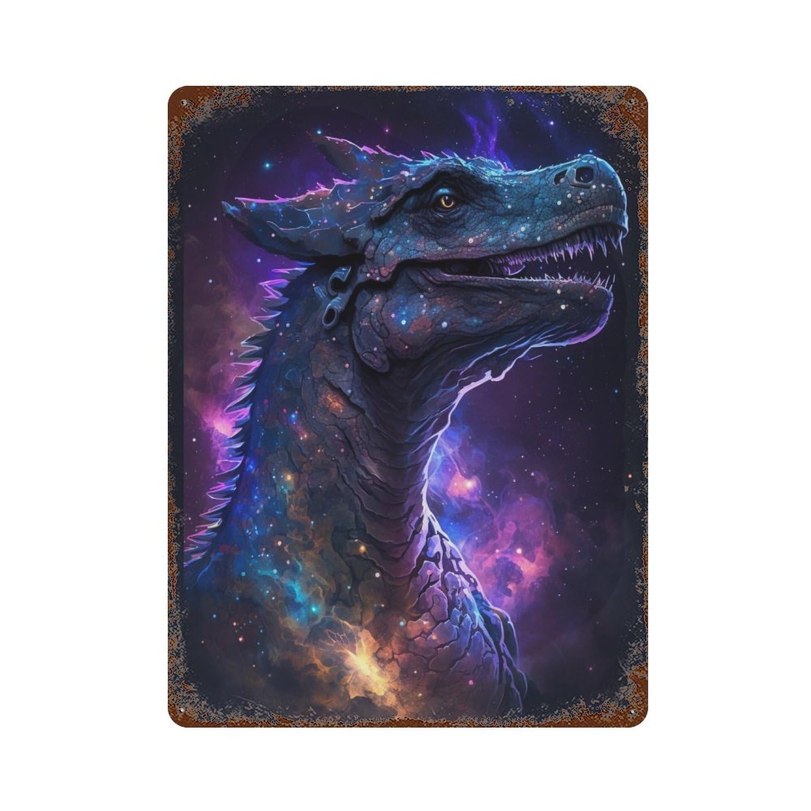 Garage Style Galactic Dragon Art Print-12 Rusty Metal Tin Sign 15.7"x11.8", Shabby Chic Decor for Bar And Workshop