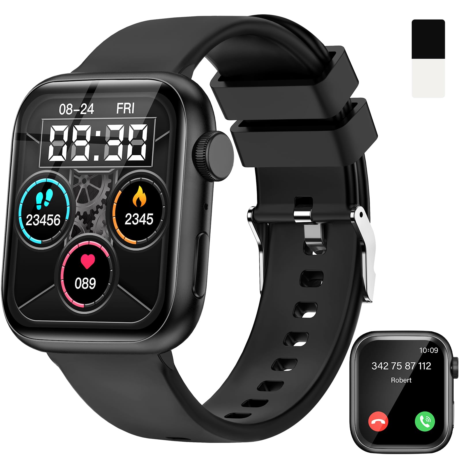 zaisia Smartwatch Uomo Donna, 1,85'' Orologio Fitness con Sonno Cardiofrequenzimetro, Smart Watch con Funzione di Notifica dei Messaggi e Chiamata, IP68 Impermeabile Tracker Fitness per Android iOS