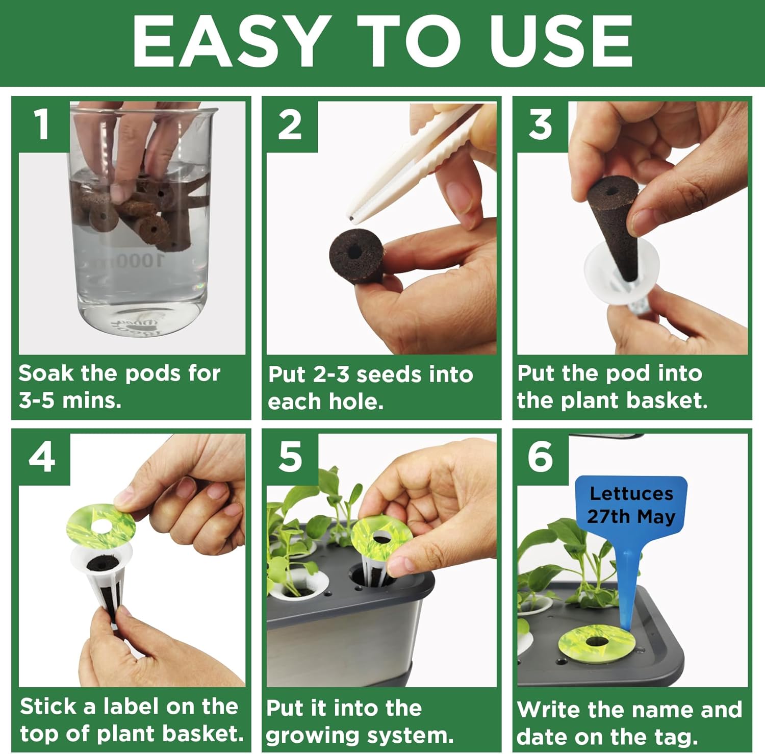 216 pcs Seed Pods Kit for Aerogarden, Grow Sponges for Hydroponics Growing System, Grow Pods for Aerogarden Kit with 100 Hydroponic Grow Sponges, 100 Pod Labels, 15 Tags, 1 Pen, Packaging May Vary