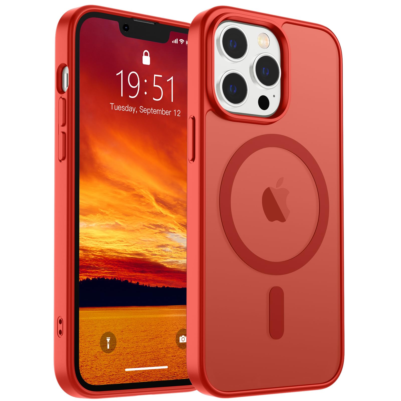 SUPFINE Magnetic for iPhone 13 Pro Case (Compatible with MagSafe) (Military Grade Drop Protection) Slim Translucent Matte Shockproof with Anti-Fingerprint Phone Case,Red