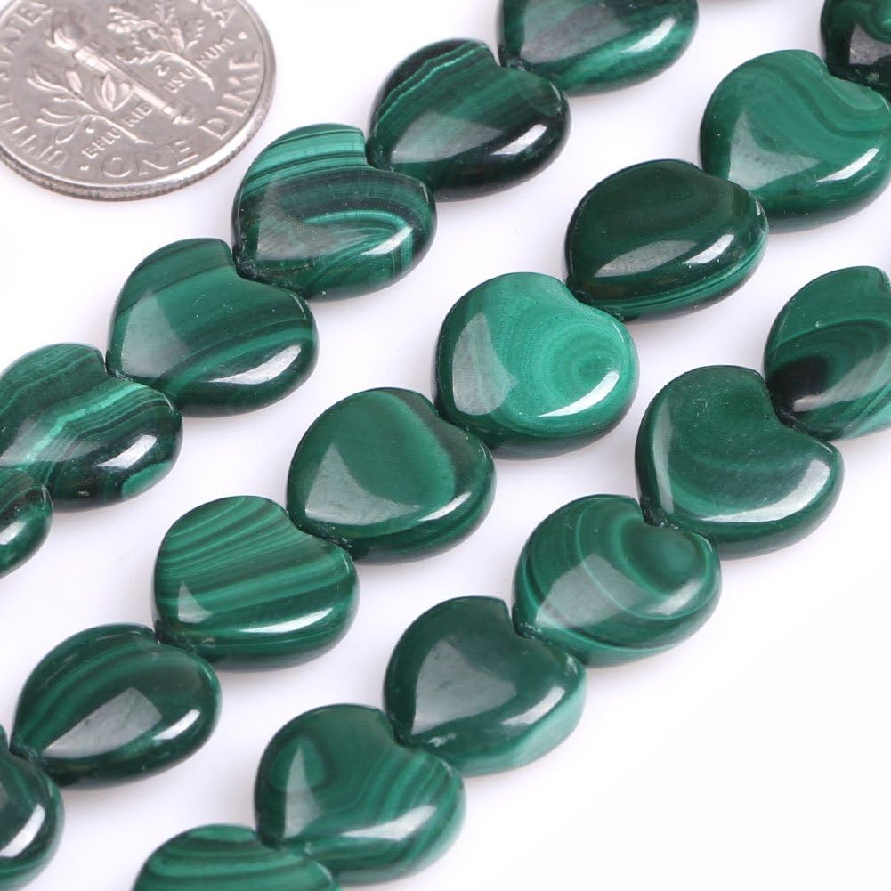 GEM-Inside Natural Genuine Malachite Gemstone Loose Beads Heart Shape Energy Stone Healing Power Beads for Jewelry Making 15" 12mm