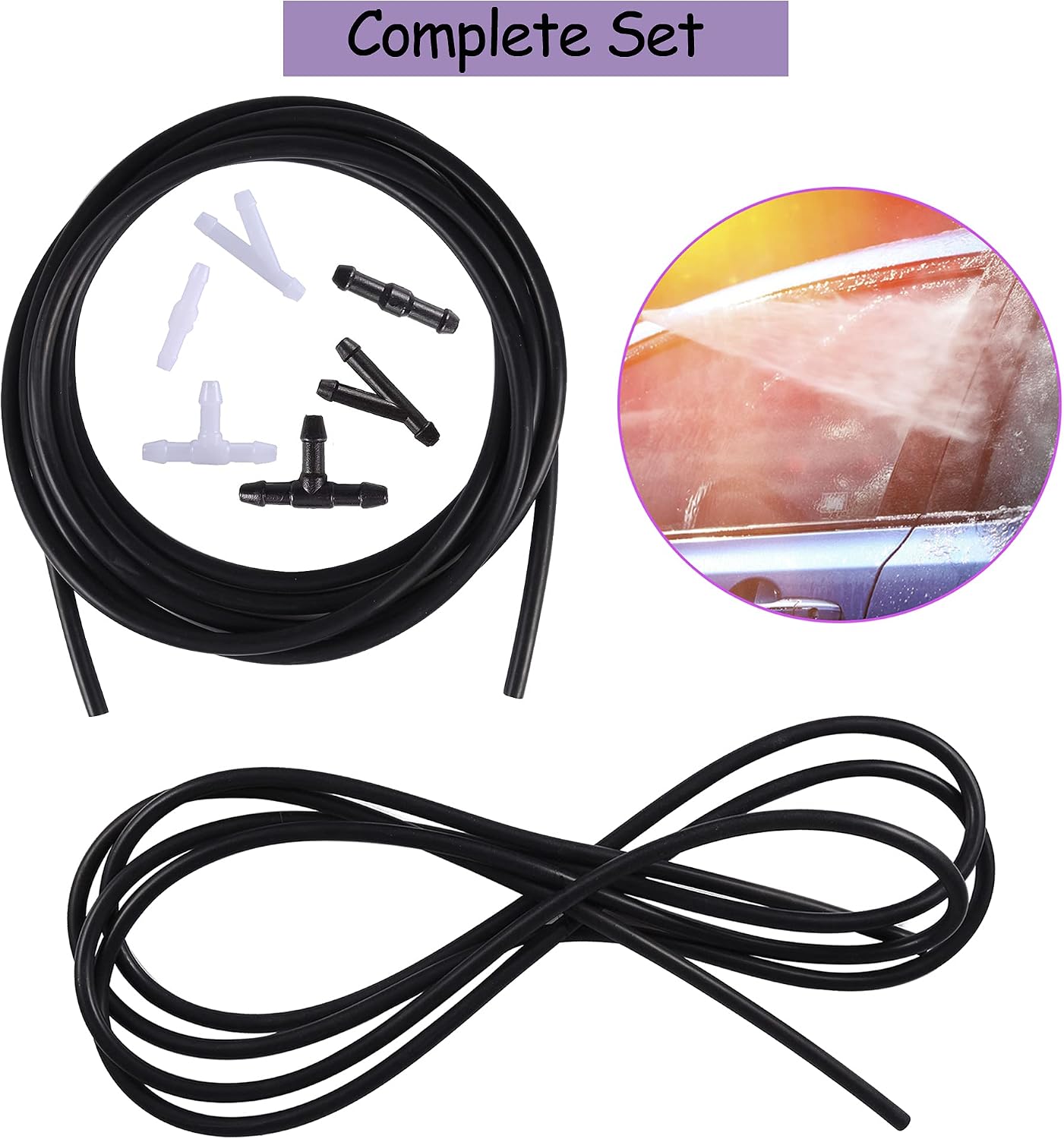 BingSnow 7 Pcs Windshield Washer Hose Nozzle Connector Kit - 250cm Washer Fluid Hose with 6 Pcs Hose Nozzle Connectors(White) for Most Car