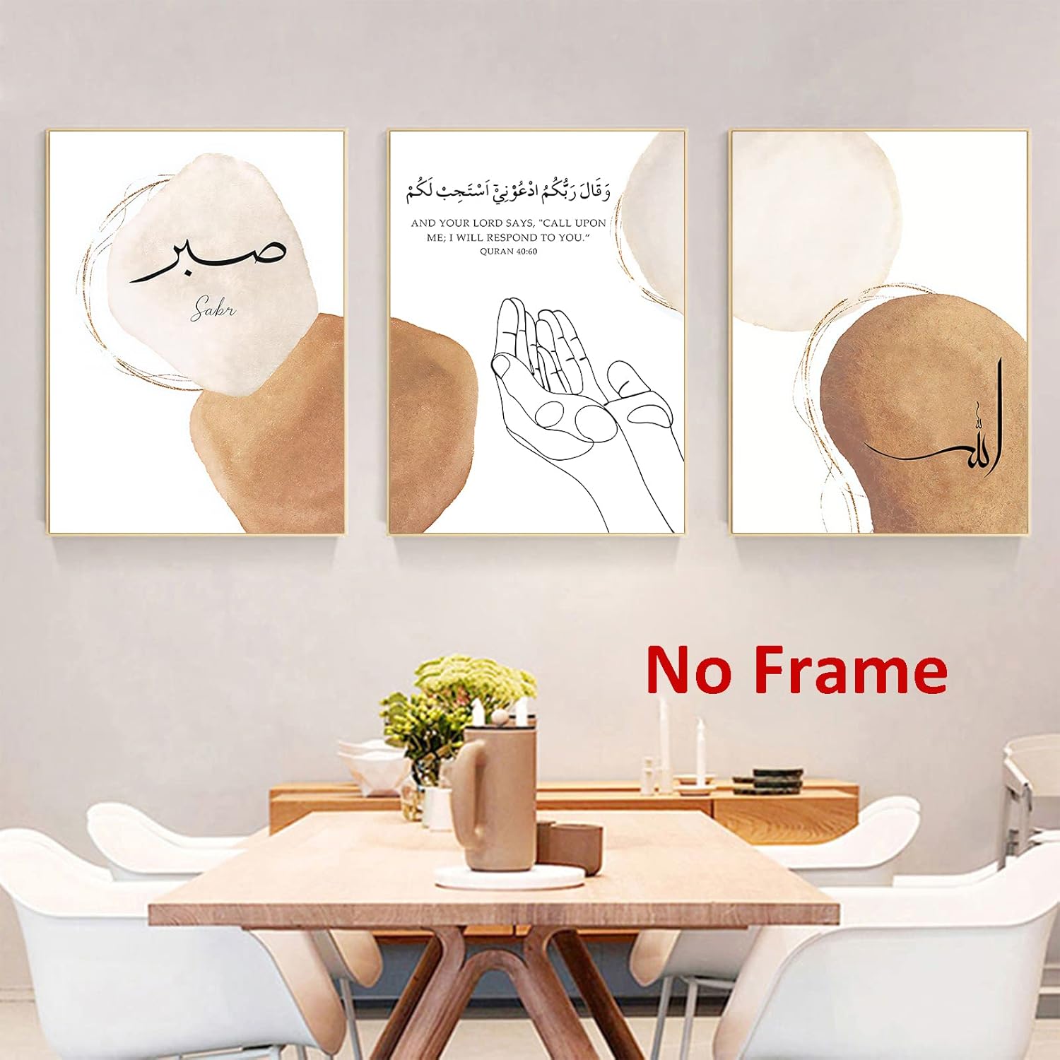 Islamic Wall Art Poster Muslim Painting Modern Islamic Art Boho Geometric Posters Hands Line Art Terracotta Artwork Quran Canvas Wall Art for Living Room Bedroom Wall Decor 16x24inchx3 Frameless