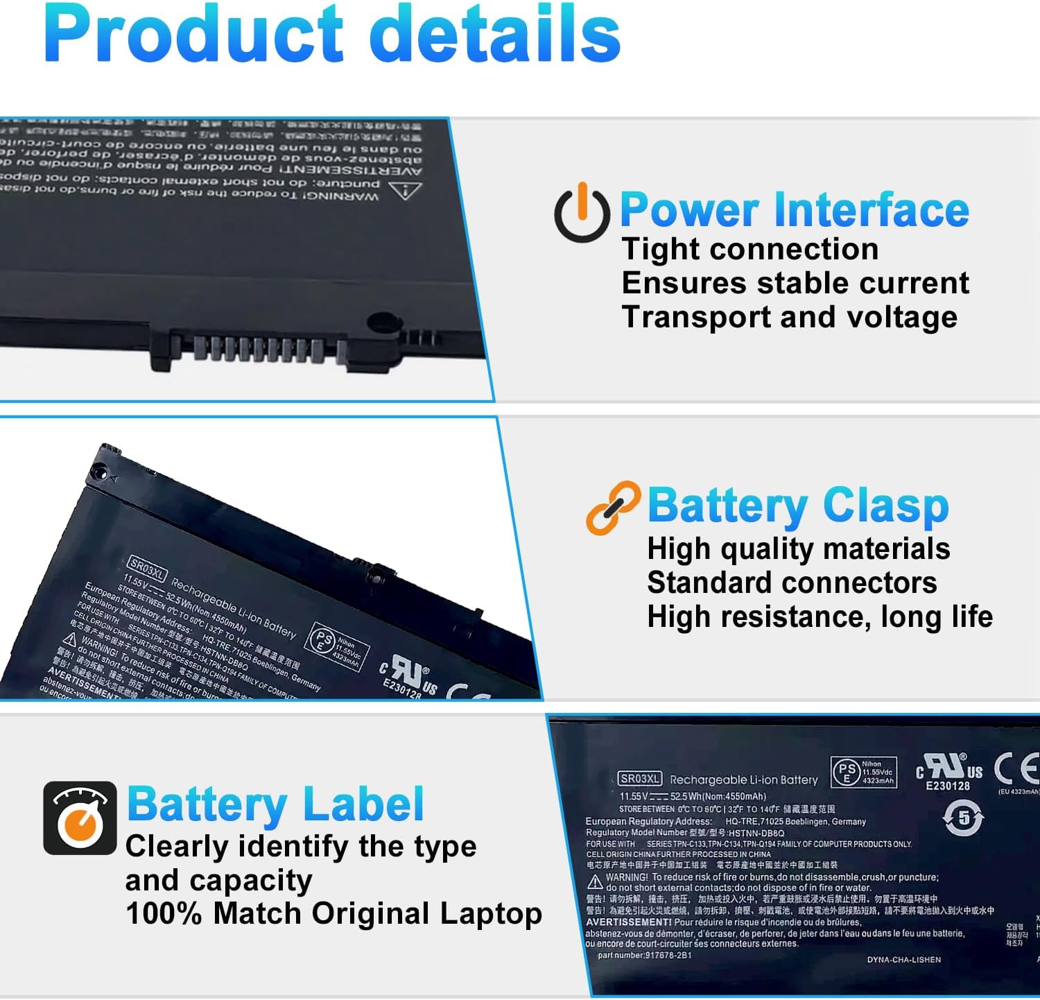 52.5Wh SR03XL L08855-855 Battery Replacement for Hp Pavilion 15-CX 15-cx0xxx 15-cx0058wm 15-cx0056wm Envy X360 15-CN 15-CP 17-BW 15-cx0xxx Series SR04XL SR03052XL 4550mAh