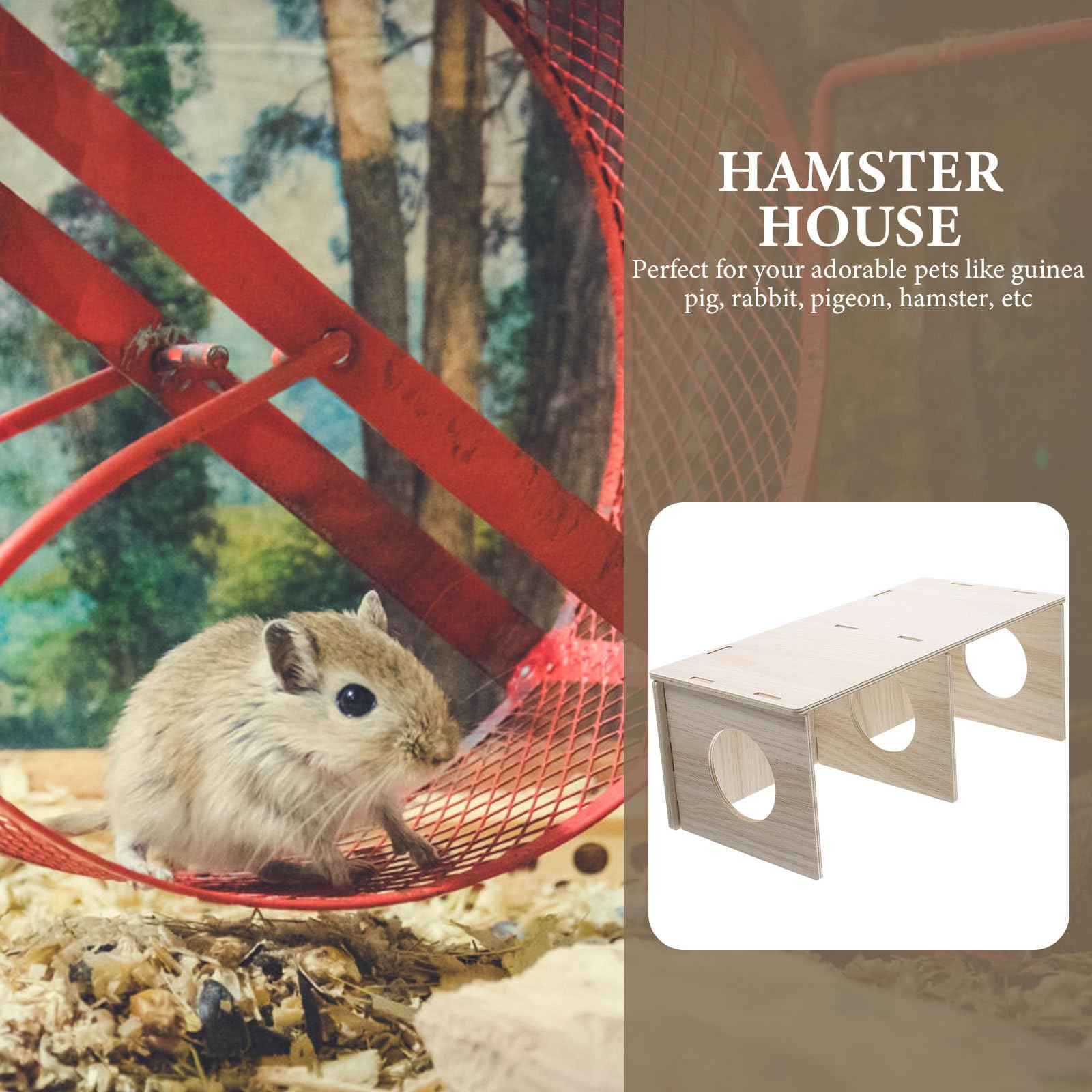 POPETPOP Wooden Hamster Hideout 3Pcs Set Small Animal House with Chewable Natural Wood for Hamster Guinea Pig Cage Decor and Sleep Hideaway - Image 4