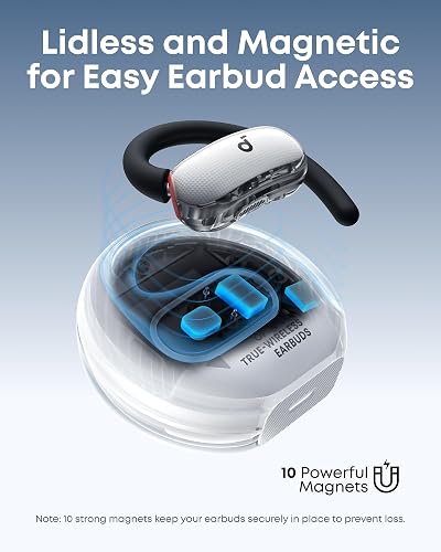 soundcore V40i by Anker, Open-Ear Earbuds, Clear Design, Lidless Case, 4 Adjustable Positions for Every Ear Size, Richer Bass, IP55, 21H Playtime, AI Clear Calls, Bluetooth 5.4, App Control - 3