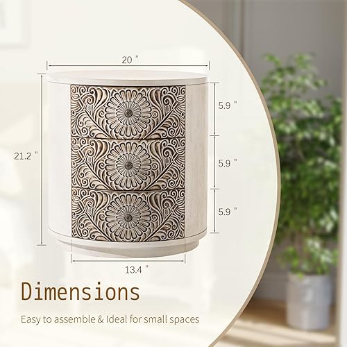 Miniatura 3 de SUNBURY Mesa auxiliar para sala de estar, mesa auxiliar pequeña con 3 cajones, mesita de noche vintage, elegante mesita de noche pequeña para