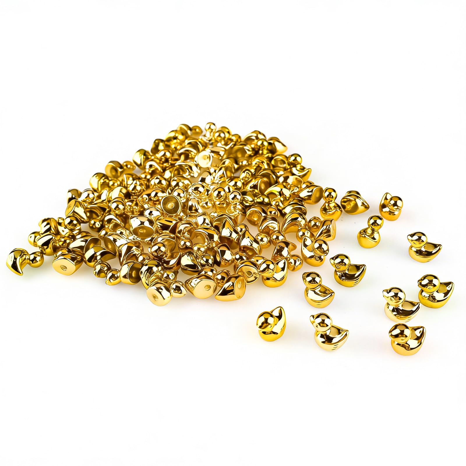 100PCS Mini Resin Ducks, Cartoon Electroplated Duck Charms, 0.59×0.55in Tiny Trinkets for Car Interior, Desktop, DIY Crafts & Micro Garden, Dollhouse Accessories (Gold)