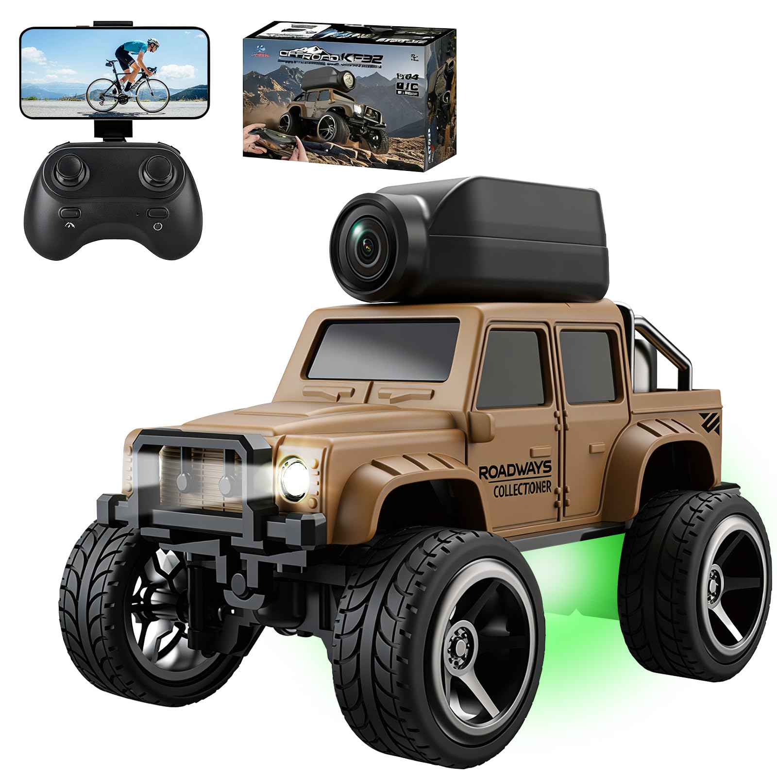 OBEST Coche Teledirigido con HD Cámara,RC Truck, Control de Aplicación, Transmisión WiFi de Fotos, 2 Modos de Velocidad, Cámara Extraíble, Camión de Juguete para Niños y Adultos