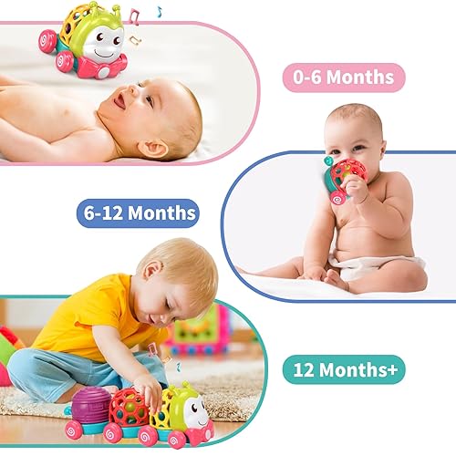 Miniatura 5 de MOONTOY Caterpillar - Juguetes de coche para bebés de 6 a 12 meses, juguete musical para gatear para niños pequeños, juguete sensorial suave de