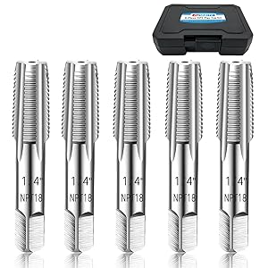 5-Piece NPT Pipe Tap Set, 1/4" NPT Tap Set Carbon Steel Hand Threading Plumbing Tap Set for Accurate Threads, Assorted Plumbers Mechanics DIY Thread cutting tools.