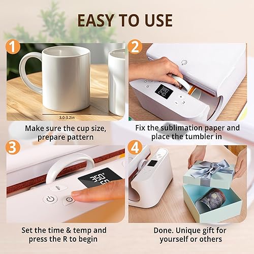 Miniatura 7 de HTVRONT Máquina automática de prensa de calor para vasos, prensa de calor para tazas que se calienta rápido y uniforme, prensa profesional de alta